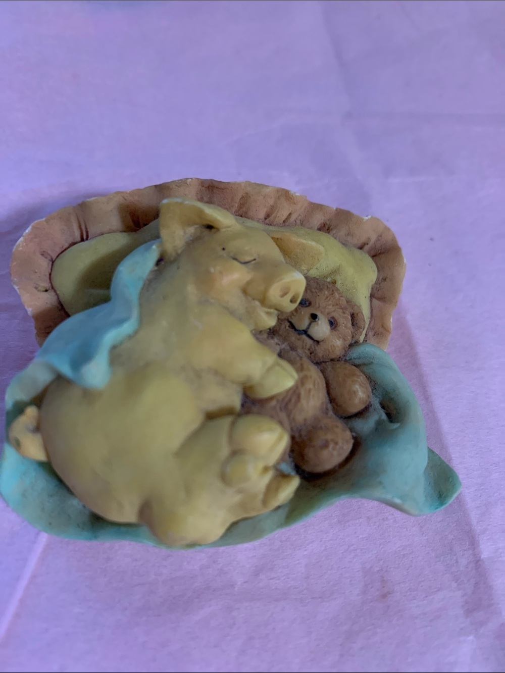 Yellow Pig and Brown Bear Figurine Decorative Accent